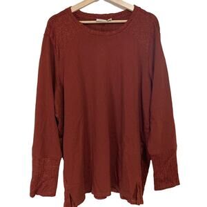 A632688 LOGO Life by Lori Goldstein French Terry Mixed Knit Top Fired Brick 3X